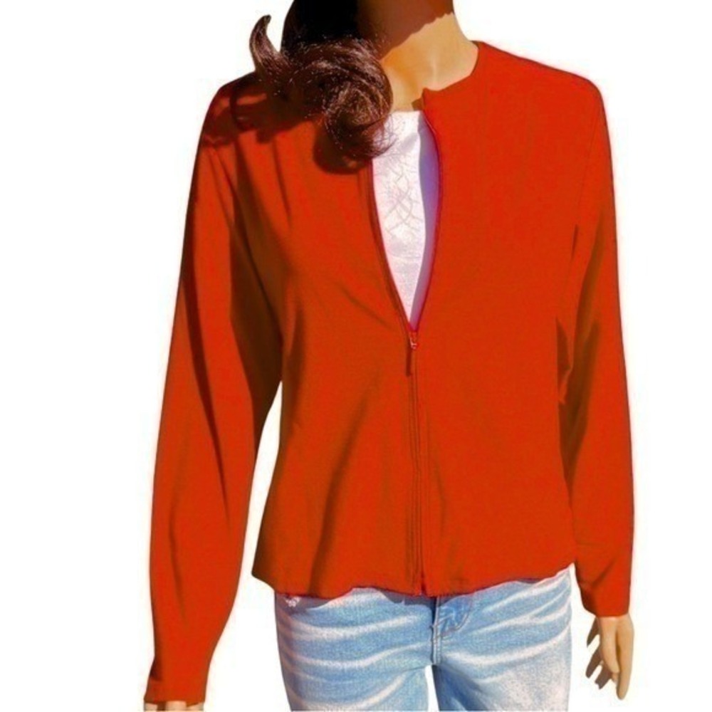 Eileen Fisher Red Zip Front Cardigan Jacket J69‎ Viscose Stretch Small USA Made